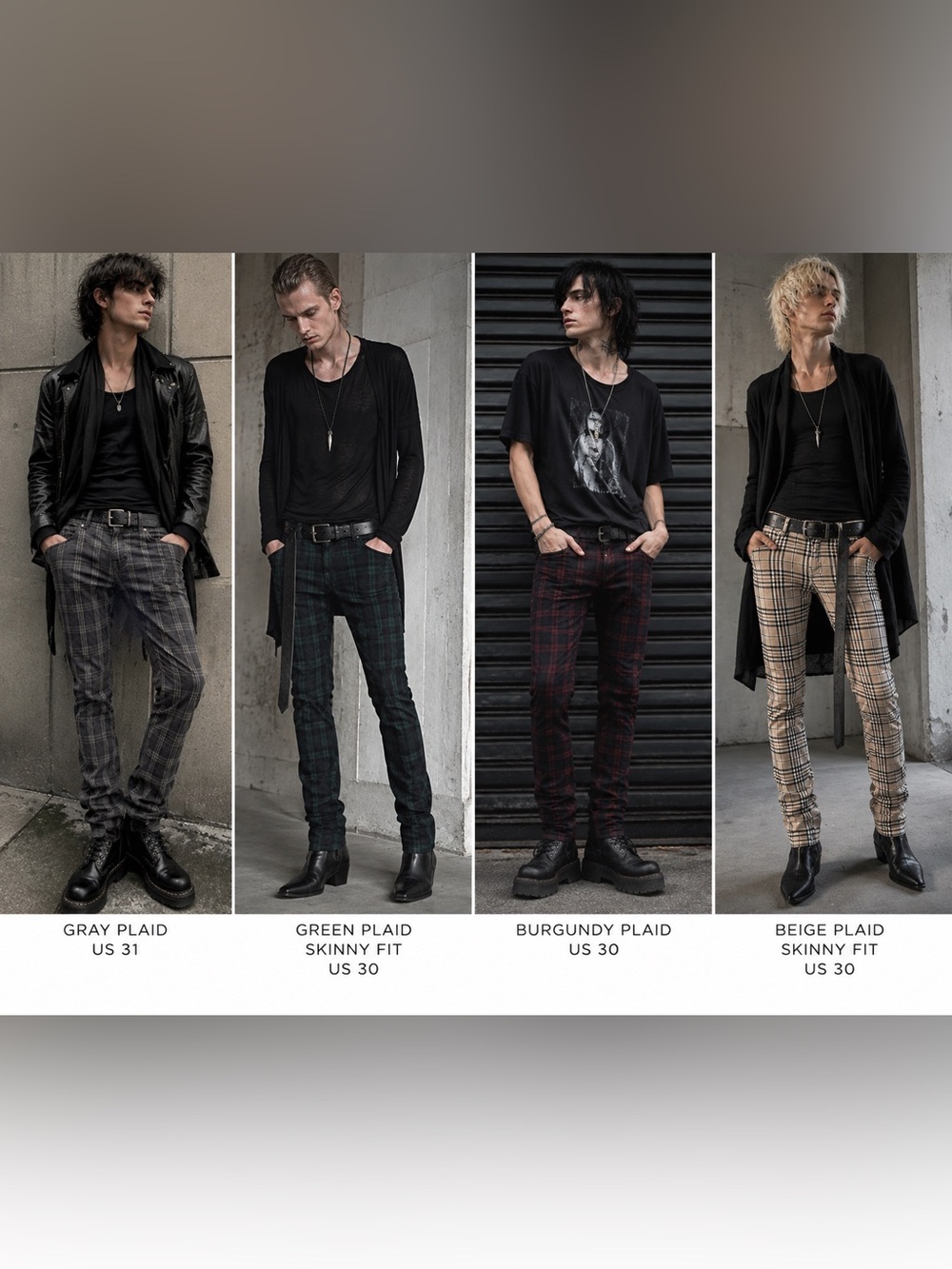 Men’s H&M Plaid Skinny Jeans Lot of 4 Tartan Check Pants Size 30/31 Grunge Punk